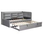Lit de repos capitonné moderne double Merax avec lit gigogne, espace de rangement, ports USB et prise de courant