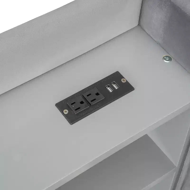 Lit de repos capitonné moderne double Merax avec lit gigogne, espace de rangement, ports USB et prise de courant