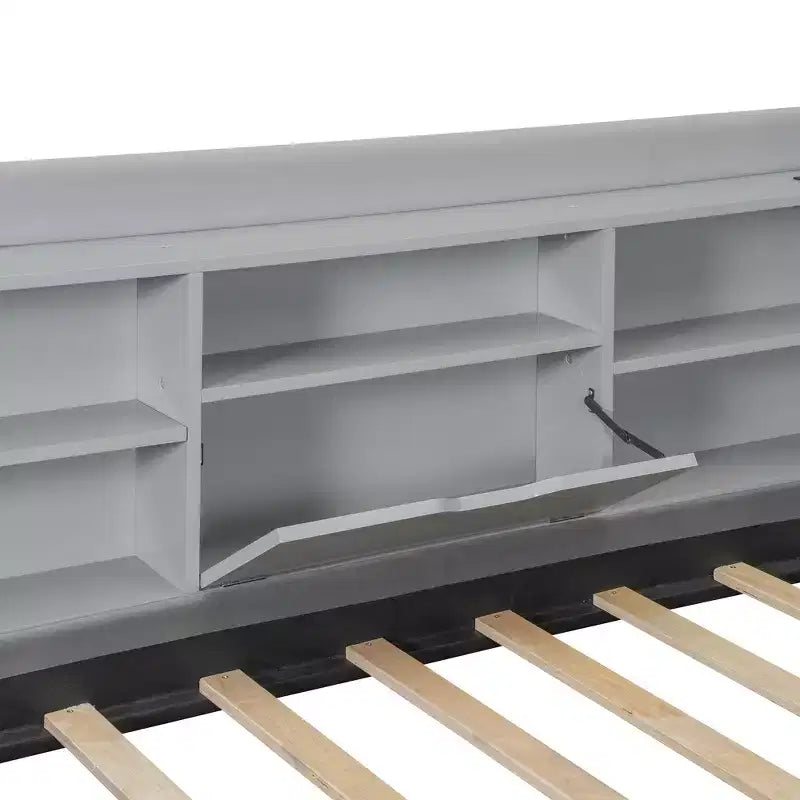 Lit de repos capitonné moderne double Merax avec lit gigogne, espace de rangement, ports USB et prise de courant