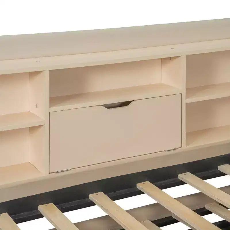 Lit de repos capitonné moderne double Merax avec lit gigogne, espace de rangement, ports USB et prise de courant