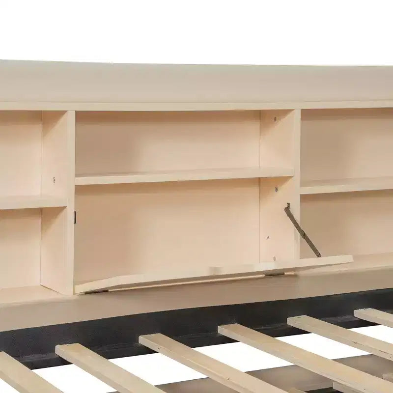 Lit de repos capitonné moderne double Merax avec lit gigogne, espace de rangement, ports USB et prise de courant
