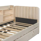 Lit de repos capitonné moderne double Merax avec lit gigogne, espace de rangement, ports USB et prise de courant
