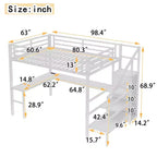 Lit mezzanine double/grand format en métal avec bureau en L et port USB, cadre de lit mezzanine avec armoire, étagère réglable et lumières LED, noir/blanc cassé - ModernLuxe