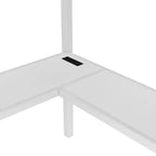 Lit mezzanine double/grand format en métal avec bureau en L et port USB, cadre de lit mezzanine avec armoire, étagère réglable et lumières LED, noir/blanc cassé - ModernLuxe