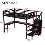 Lit mezzanine double/grand format en métal avec bureau en L et port USB, cadre de lit mezzanine avec armoire, étagère réglable et lumières LED, noir/blanc cassé - ModernLuxe