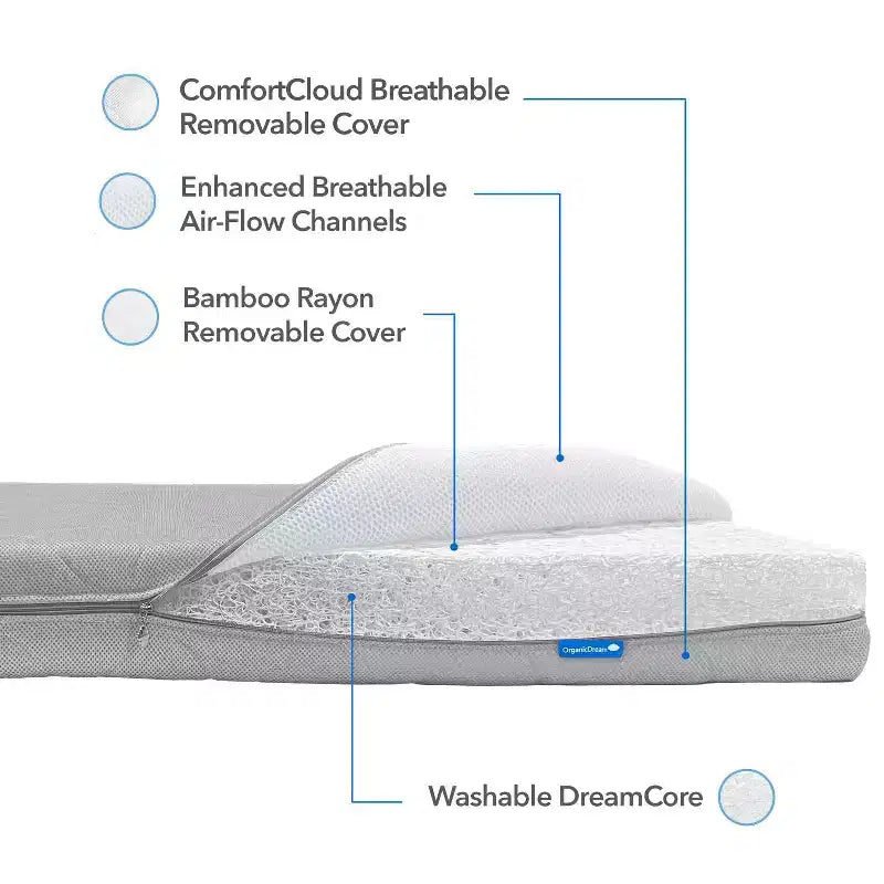 Matelas de berceau et de lit pour tout-petit 2 étapes Organic Dream ComfortCloud en blanc