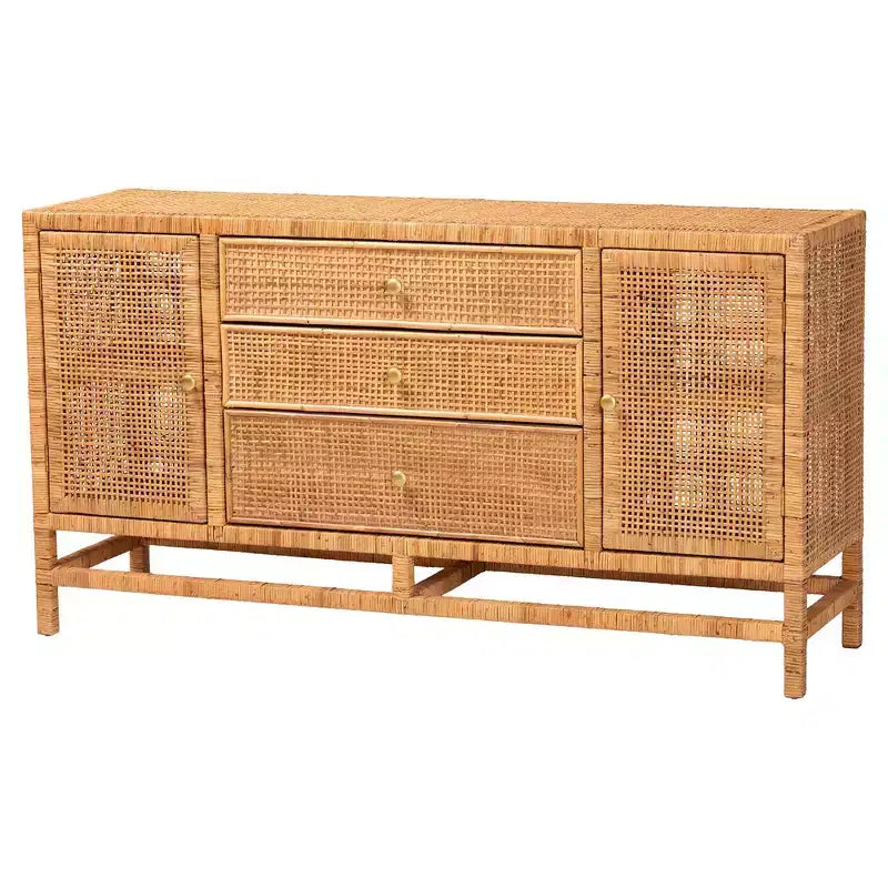 Meuble de rangement à 3 tiroirs bali & pari Vivan en rotin miel de Bohème et bois d'acajou