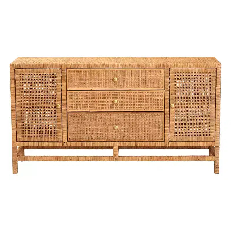 Meuble de rangement à 3 tiroirs bali & pari Vivan en rotin miel de Bohème et bois d'acajou