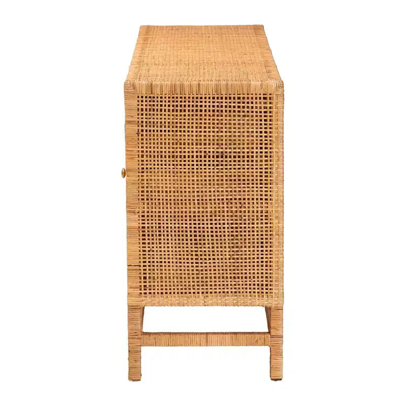 Meuble de rangement à 3 tiroirs bali & pari Vivan en rotin miel de Bohème et bois d'acajou