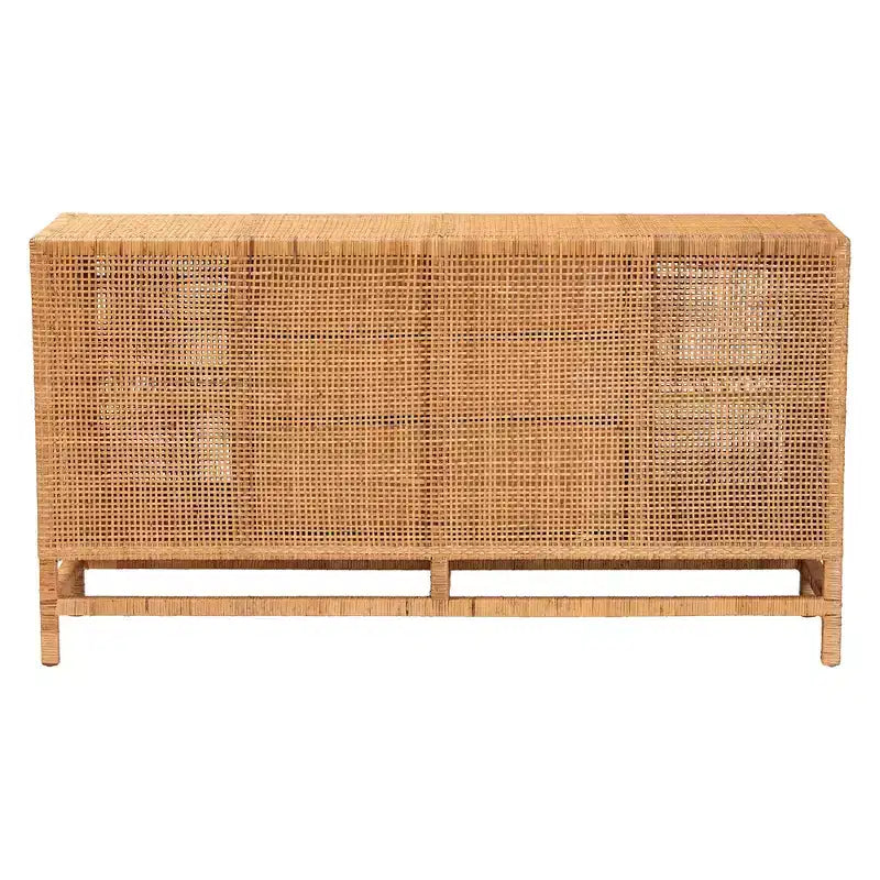 Meuble de rangement à 3 tiroirs bali & pari Vivan en rotin miel de Bohème et bois d'acajou