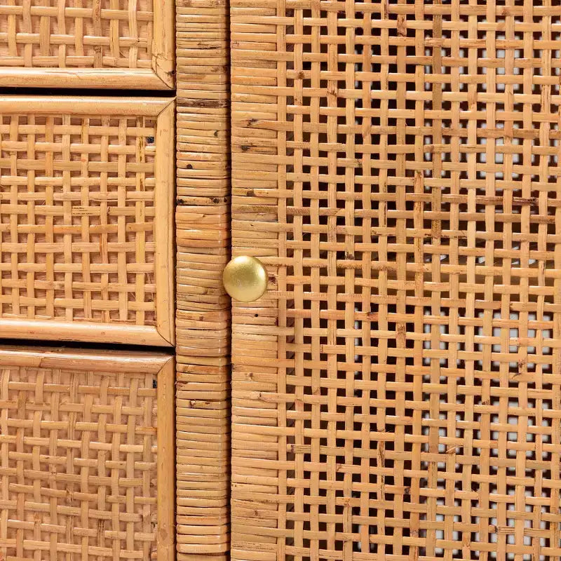 Meuble de rangement à 3 tiroirs bali & pari Vivan en rotin miel de Bohème et bois d'acajou
