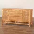 Meuble de rangement à 3 tiroirs bali & pari Vivan en rotin miel de Bohème et bois d'acajou