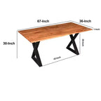 Table à manger rectangulaire Royal Hampton de 67 pouces avec pieds en métal croisés et plateau en bois d'acacia aspect bois naturel
