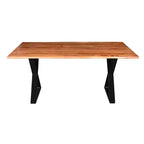 Table à manger rectangulaire Royal Hampton de 67 pouces avec pieds en métal croisés et plateau en bois d'acacia aspect bois naturel
