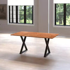 Table à manger rectangulaire Royal Hampton de 67 pouces avec pieds en métal croisés et plateau en bois d'acacia aspect bois naturel