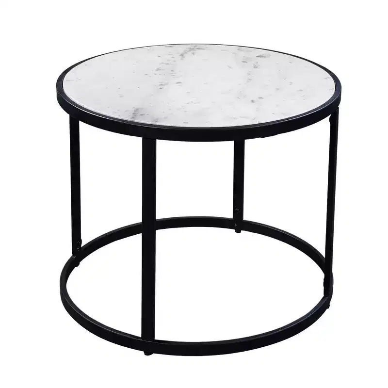 Table d'appoint Royal Hampton 23 pouces, plateau rond en marbre moderne, cadre en fer classique