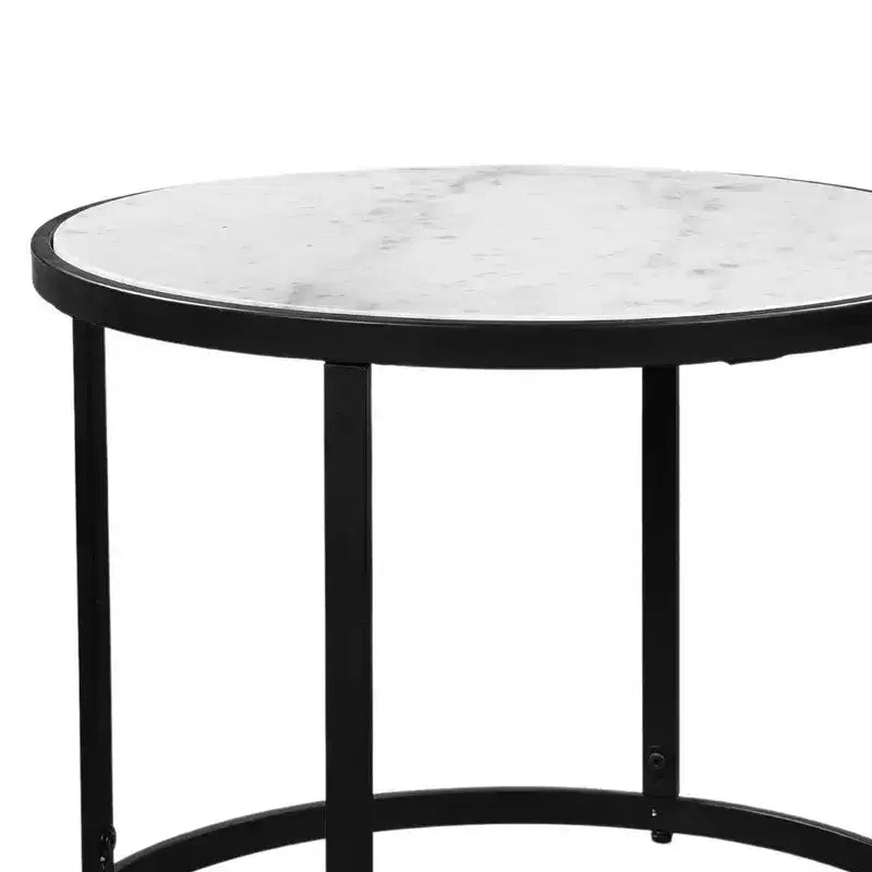 Table d'appoint Royal Hampton 23 pouces, plateau rond en marbre moderne, cadre en fer classique