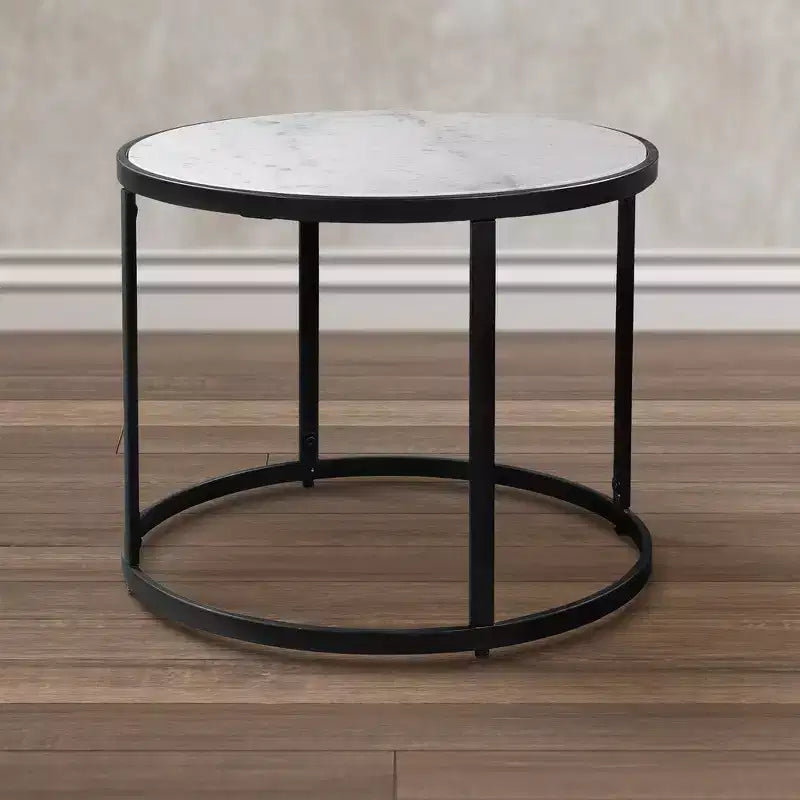 Table d'appoint Royal Hampton 23 pouces, plateau rond en marbre moderne, cadre en fer classique