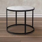 Table d'appoint Royal Hampton 23 pouces, plateau rond en marbre moderne, cadre en fer classique