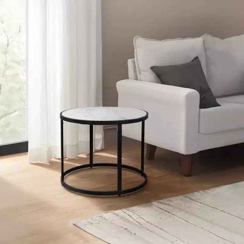 Table d'appoint Royal Hampton 23 pouces, plateau rond en marbre moderne, cadre en fer classique