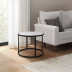 Table d'appoint Royal Hampton 23 pouces, plateau rond en marbre moderne, cadre en fer classique