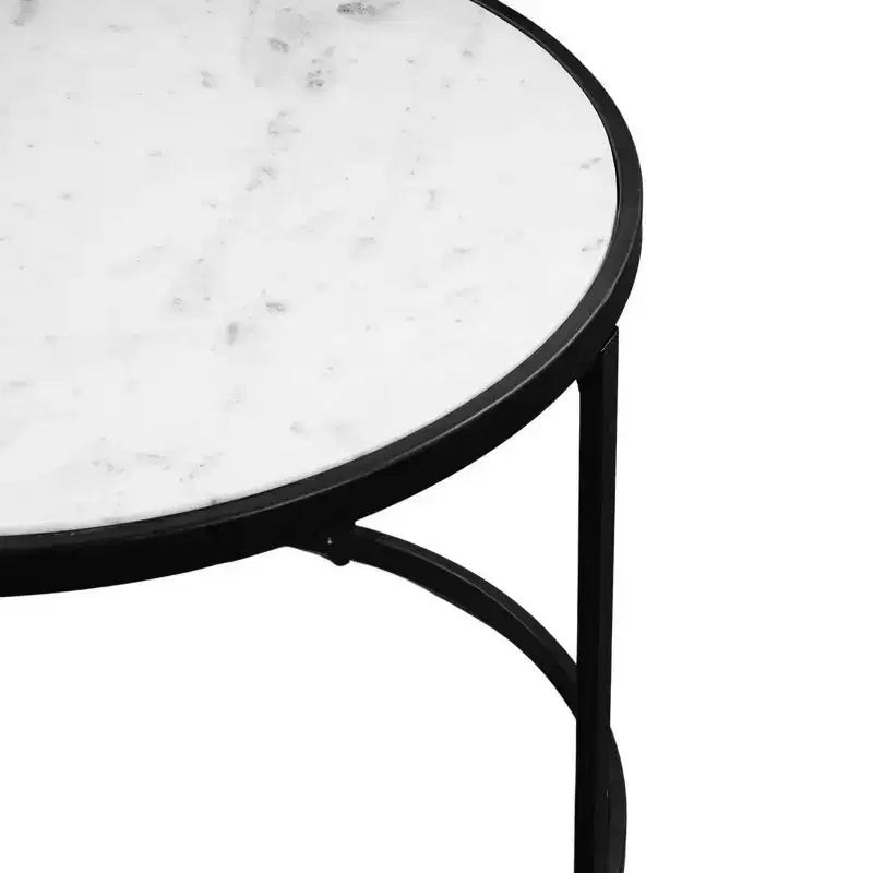 Table d'appoint Royal Hampton 23 pouces, plateau rond en marbre moderne, cadre en fer classique