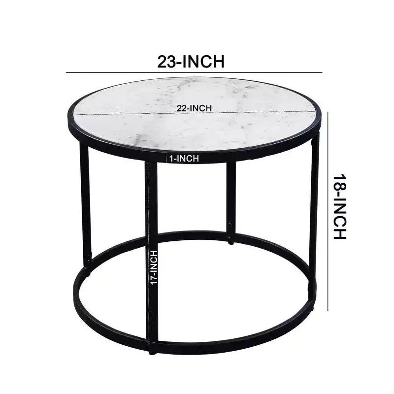 Table d'appoint Royal Hampton 23 pouces, plateau rond en marbre moderne, cadre en fer classique
