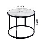 Table d'appoint Royal Hampton 23 pouces, plateau rond en marbre moderne, cadre en fer classique