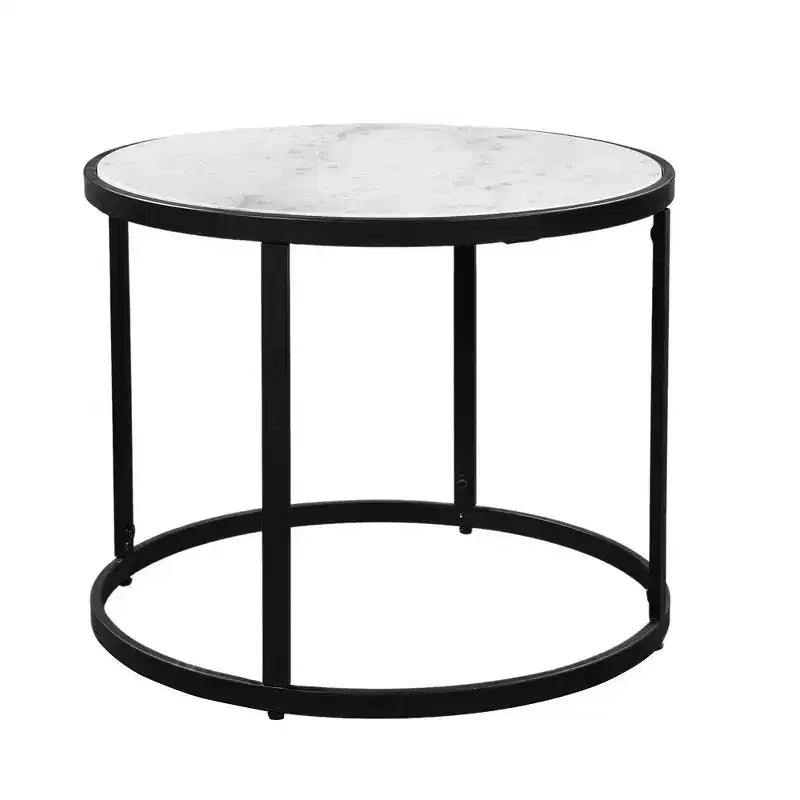 Table d'appoint Royal Hampton 23 pouces, plateau rond en marbre moderne, cadre en fer classique