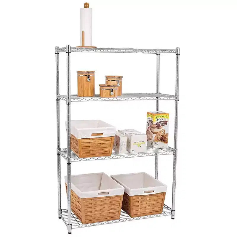 Étagère métallique à 4 niveaux en acier, unité réglable pour garage et cuisine, chromée