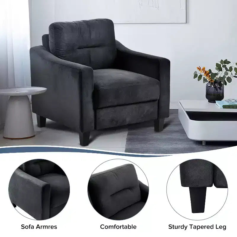 MAYEERTY Canapé simple et confortable en velours noir pour salon, chambre, bureau, petit espace
