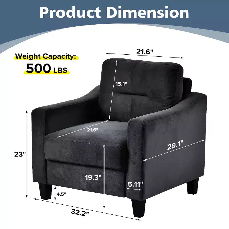 MAYEERTY Canapé simple et confortable en velours noir pour salon, chambre, bureau, petit espace