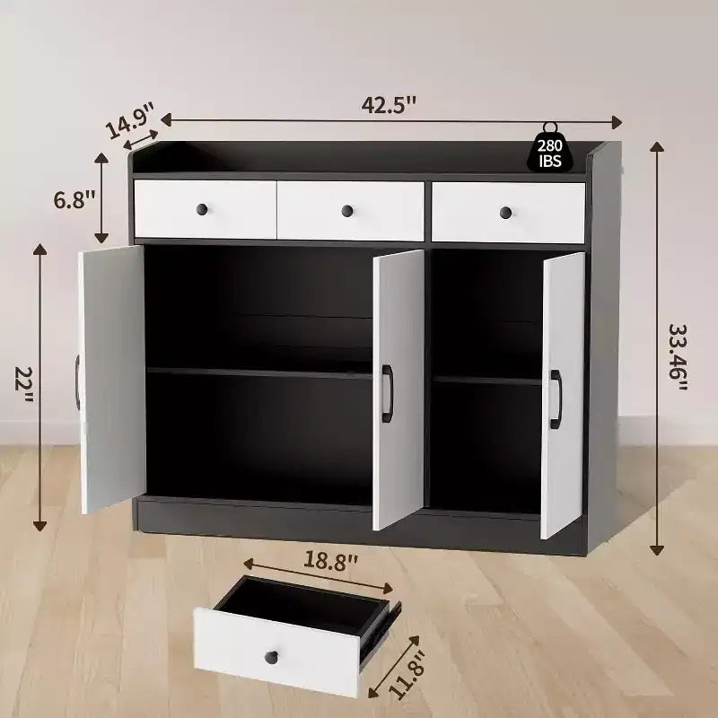 42,5 commode-buffet, table de buffet de bar à café moderne, meuble de rangement de cuisine en bois avec étagère réglable, pour salon, entrée