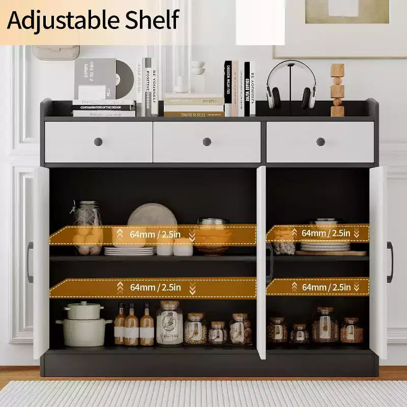42,5 commode-buffet, table de buffet de bar à café moderne, meuble de rangement de cuisine en bois avec étagère réglable, pour salon, entrée