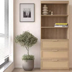 Meuble de rangement haut Karl Home, bibliothèque en rotin avec 3 tiroirs
