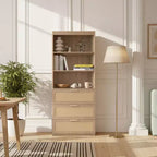 Meuble de rangement haut Karl Home, bibliothèque en rotin avec 3 tiroirs