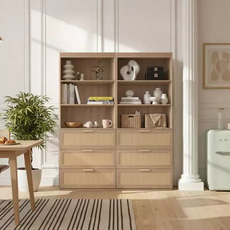 Meuble de rangement haut Karl Home, bibliothèque en rotin avec 3 tiroirs