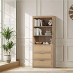 Meuble de rangement haut Karl Home, bibliothèque en rotin avec 3 tiroirs