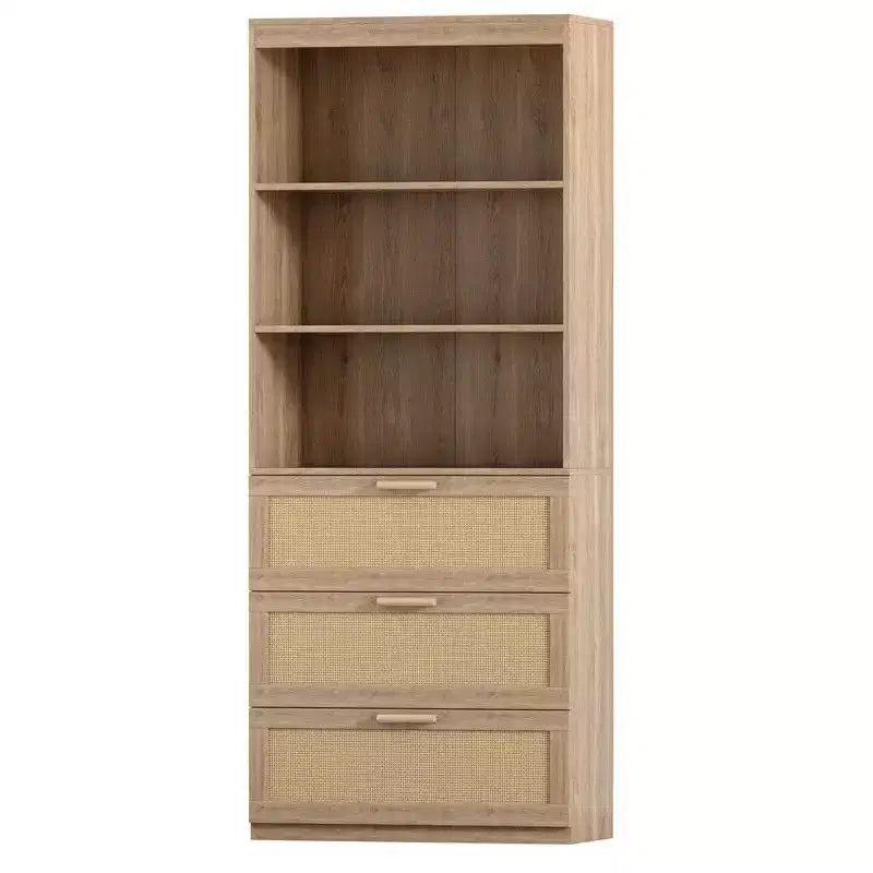 Meuble de rangement haut Karl Home, bibliothèque en rotin avec 3 tiroirs