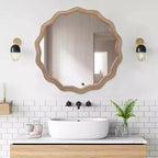 MAYEERTY 23.63 Miroir mural rond ondulé en bois Décor de ferme moderne Miroir festonné pour salle de bain et salon