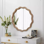 MAYEERTY 23.63 Miroir mural rond ondulé en bois Décor de ferme moderne Miroir festonné pour salle de bain et salon