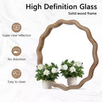 MAYEERTY 23.63 Miroir mural rond ondulé en bois Décor de ferme moderne Miroir festonné pour salle de bain et salon