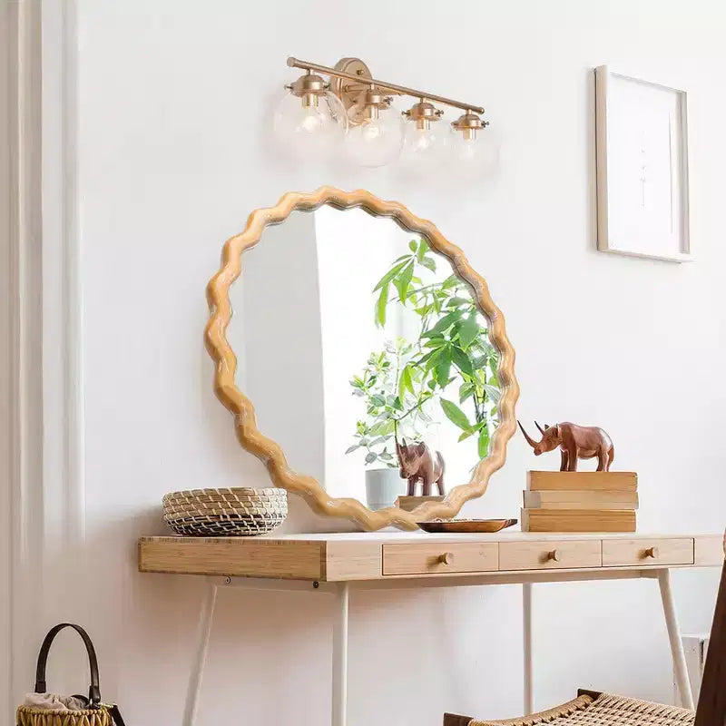 MAYEERTY Miroir mural rond en bois ondulé de 27,5 po, bord blanchi, miroir décoratif pour salle de bain, chambre à coucher, salon