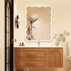 MAYEERTY Miroir décoratif 30 x 40 cm, rectangulaire ondulé, cadre en bois massif pour chambre à coucher, salle de bain, salon, blanc
