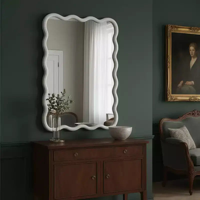 MAYEERTY Miroir décoratif 30 x 40 cm, rectangulaire ondulé, cadre en bois massif pour chambre à coucher, salle de bain, salon, blanc