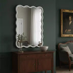 MAYEERTY Miroir décoratif 30 x 40 cm, rectangulaire ondulé, cadre en bois massif pour chambre à coucher, salle de bain, salon, blanc