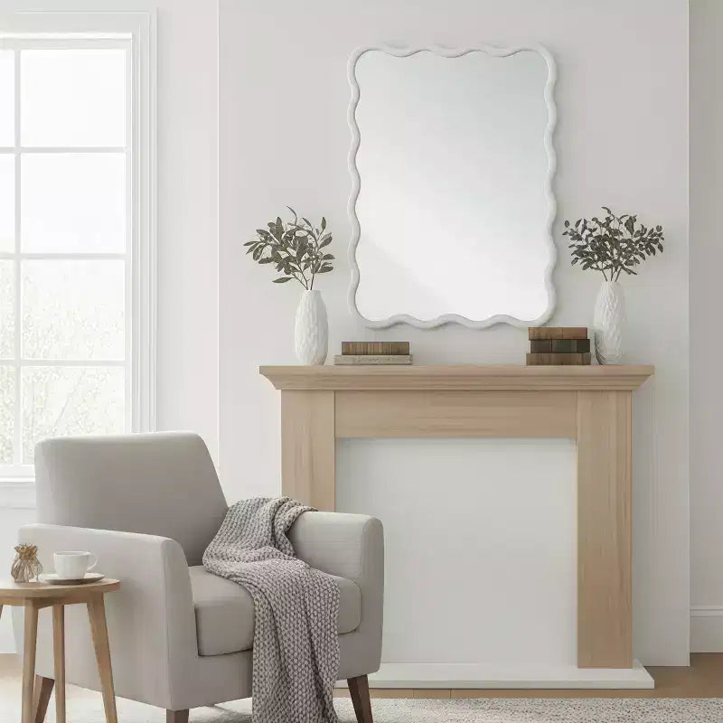 MAYEERTY Miroir décoratif 30 x 40 cm, rectangulaire ondulé, cadre en bois massif pour chambre à coucher, salle de bain, salon, blanc