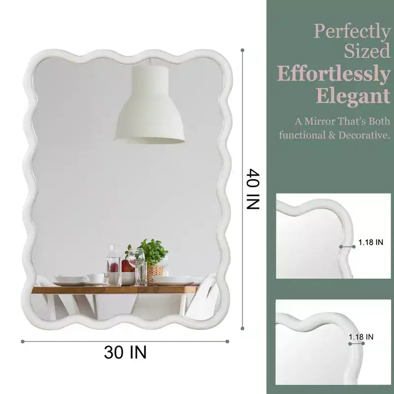MAYEERTY Miroir décoratif 30 x 40 cm, rectangulaire ondulé, cadre en bois massif pour chambre à coucher, salle de bain, salon, blanc