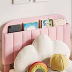 Lit simple pour enfants, lit plateforme rembourré avec grand tiroir de rangement et tête de lit bibliothèque, lit silencieux et facile à assembler pour filles et garçons
