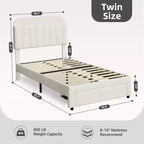 Lit simple pour enfants, lit plateforme rembourré avec grand tiroir de rangement et tête de lit bibliothèque, lit silencieux et facile à assembler pour filles et garçons